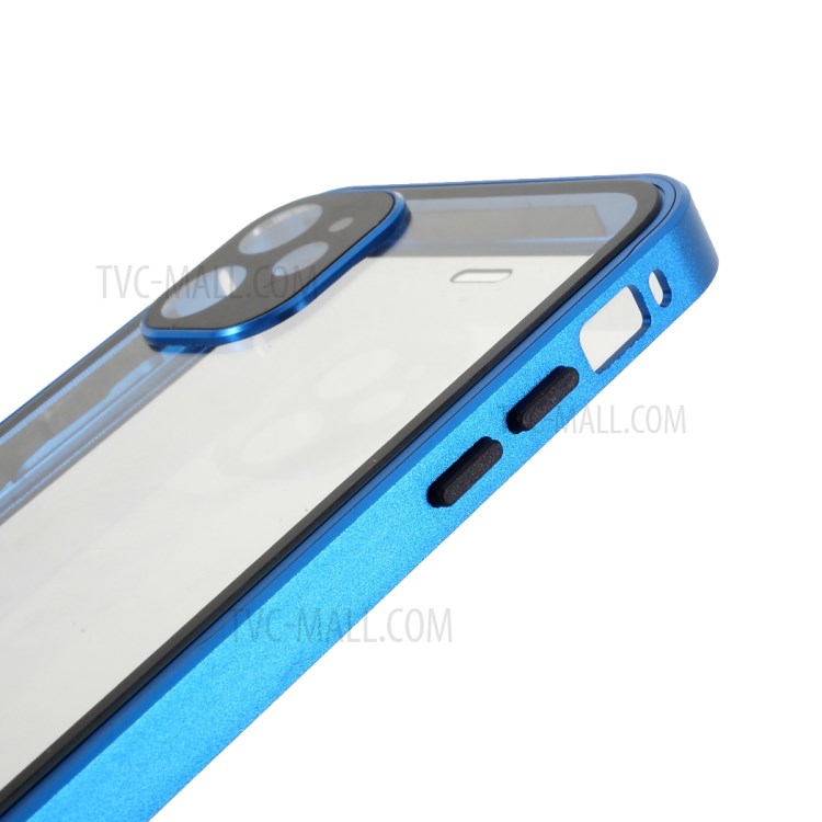 Scratch Resistant Metal+Tempered Glass Hybrid Case Cell Phone Cover for iPhone 12 mini 5.4 inch - Blue-9