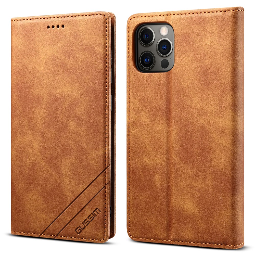 GUSSIM Secure Closing Magnet Shell Skin Feel Protective Cover Case for iPhone 12 Pro Max - Brown-1