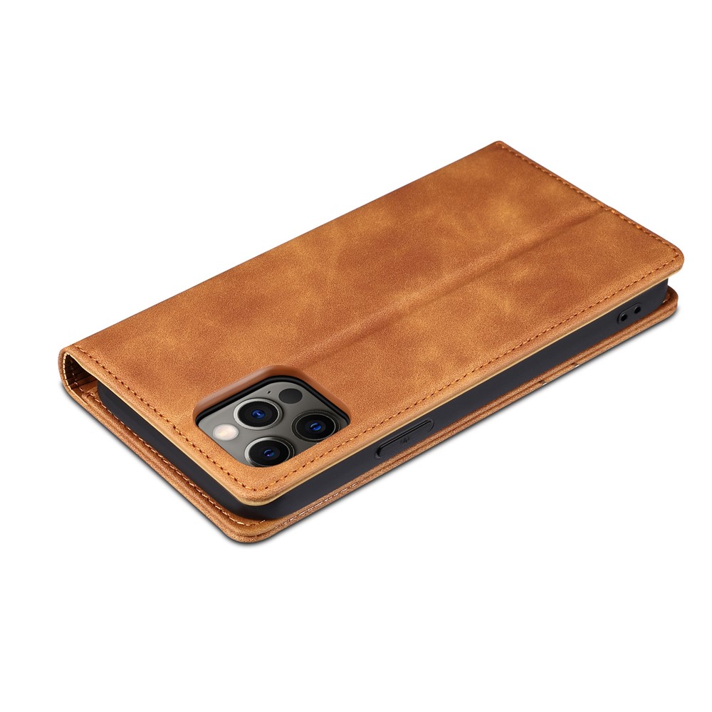 GUSSIM Secure Closing Magnet Shell Skin Feel Protective Cover Case for iPhone 12 Pro Max - Brown-6