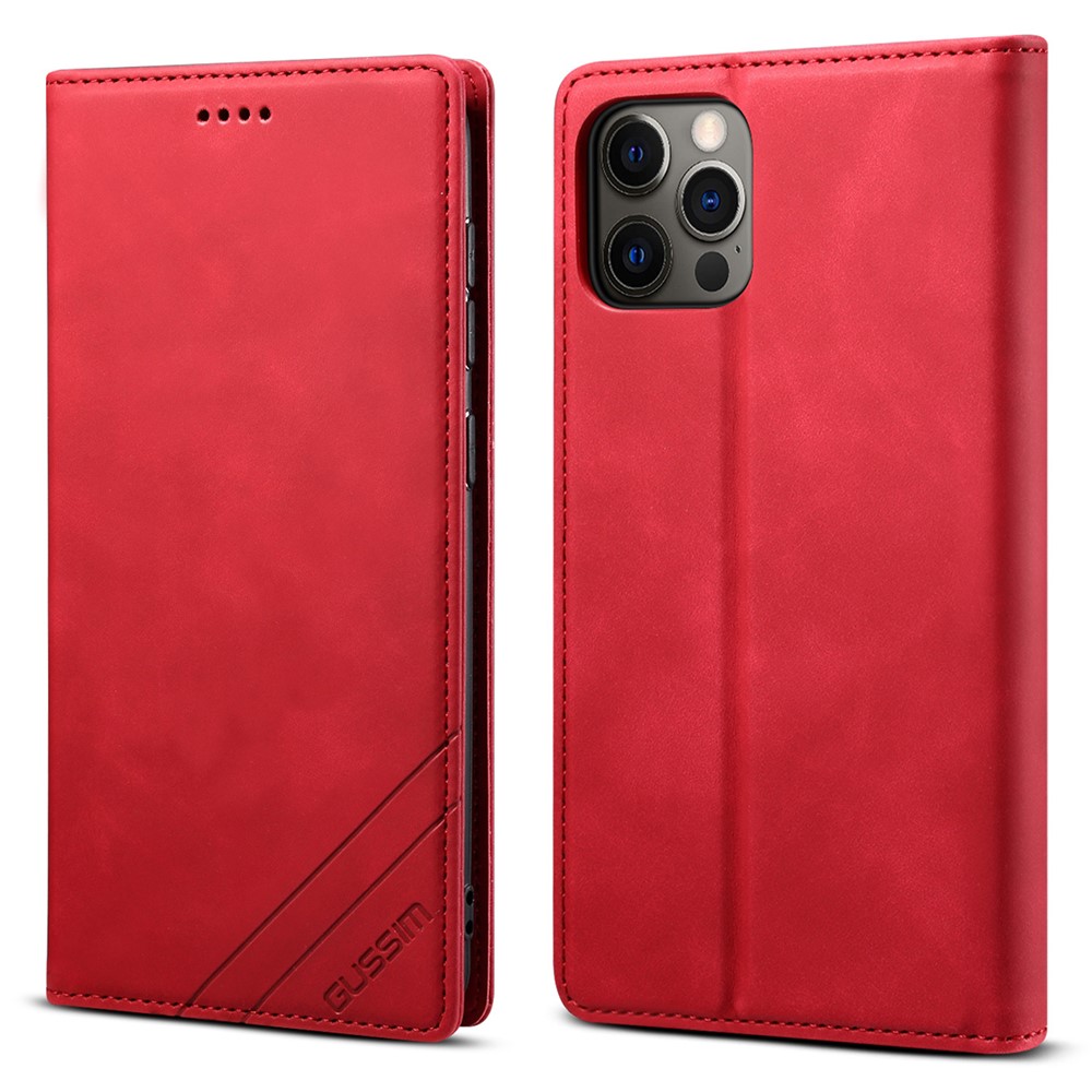 GUSSIM Secure Closing Magnet Shell Skin Feel Protective Cover Case for iPhone 12 Pro Max - Red-1