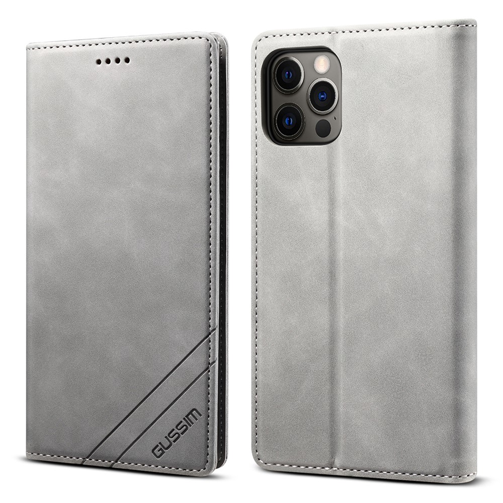 GUSSIM Secure Closing Magnet Shell Skin Feel Protective Cover Case for iPhone 12 Pro Max - Grey-1