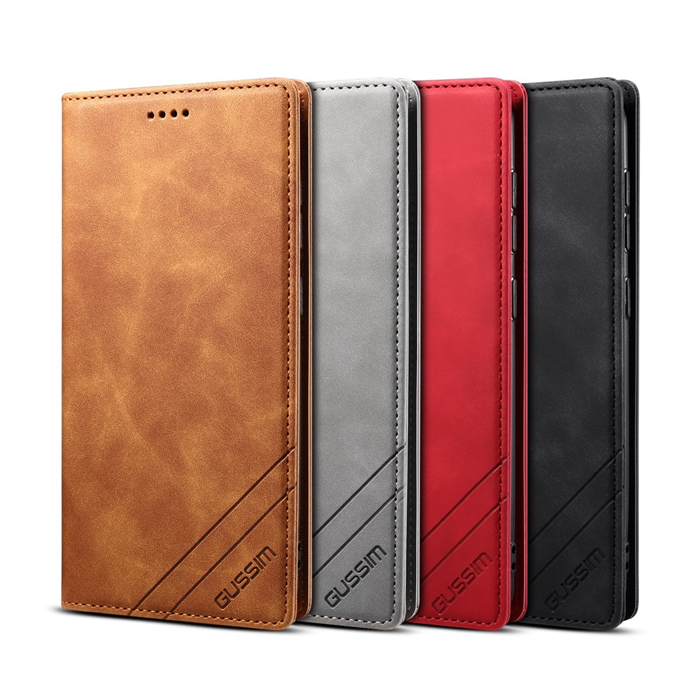 GUSSIM Skin-touch Feeling Auto-absorbed Magnet Case Wallet Design Cover Shell for iPhone 12 Pro/12 6.1 inch - Brown-10