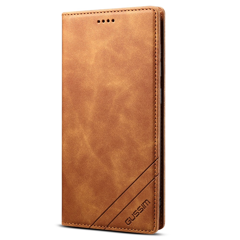 GUSSIM Skin-touch Feeling Auto-absorbed Magnet Case Wallet Design Cover Shell for iPhone 12 Pro/12 6.1 inch - Brown-2