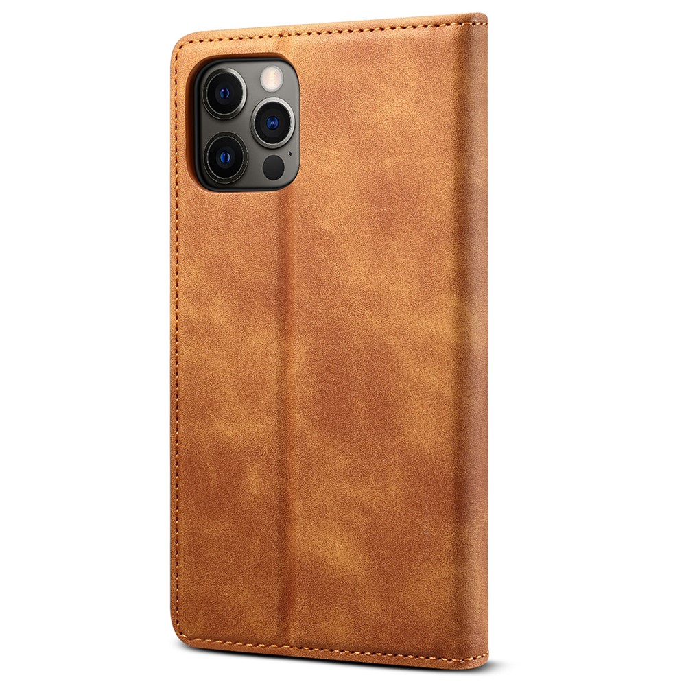 GUSSIM Skin-touch Feeling Auto-absorbed Magnet Case Wallet Design Cover Shell for iPhone 12 Pro/12 6.1 inch - Brown-3