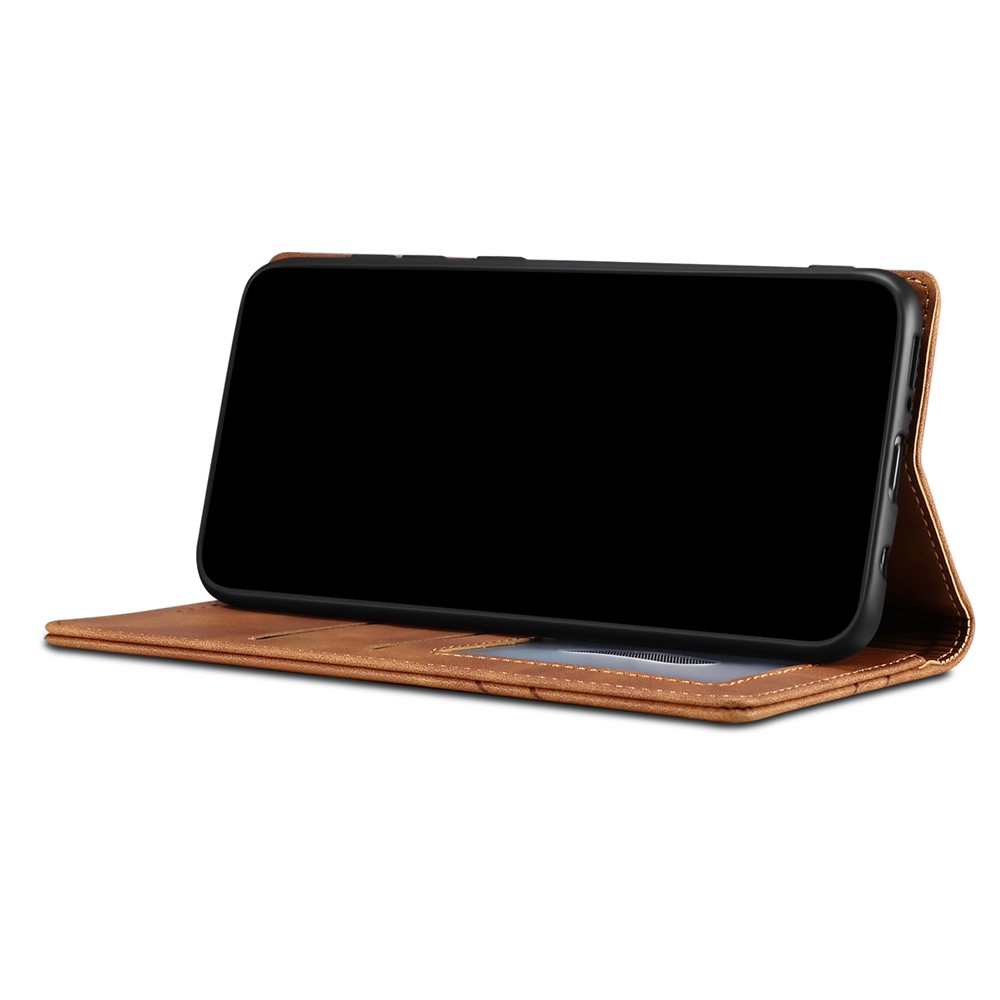 GUSSIM Skin-touch Feeling Auto-absorbed Magnet Case Wallet Design Cover Shell for iPhone 12 Pro/12 6.1 inch - Brown-5