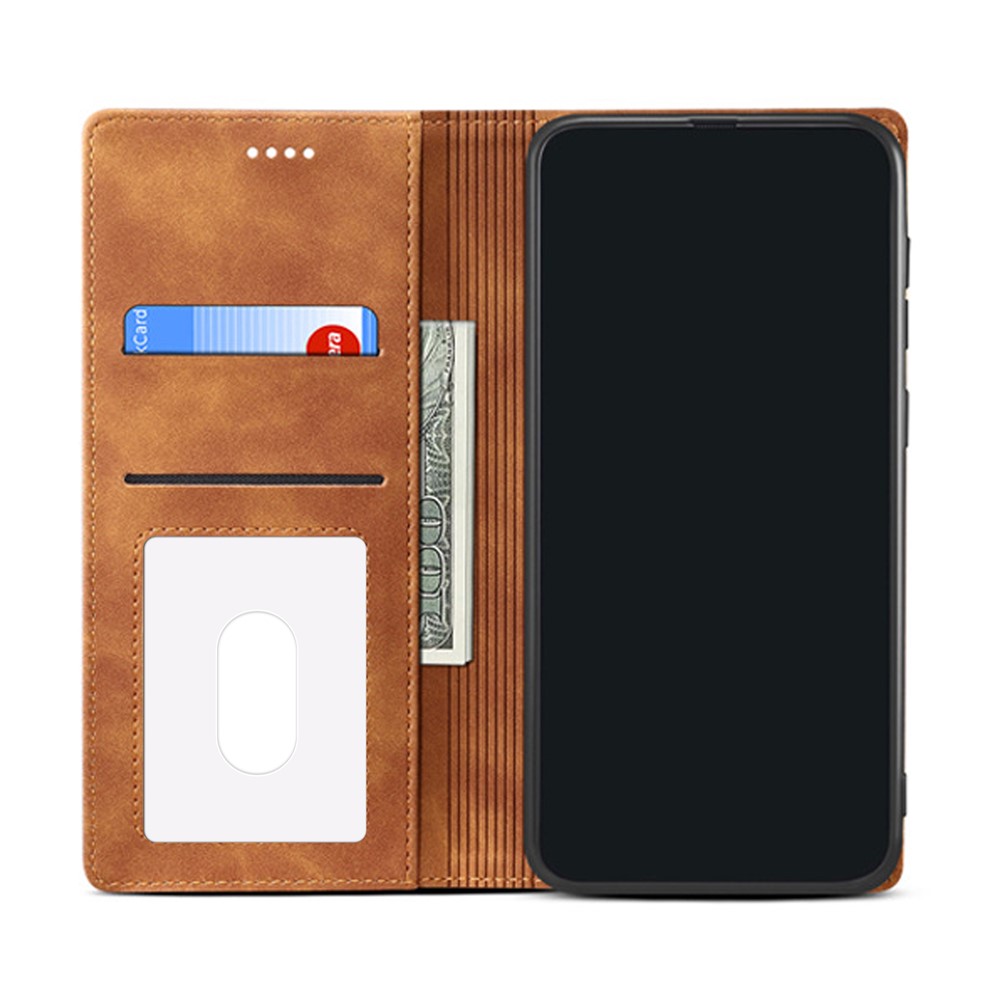 GUSSIM Skin-touch Feeling Auto-absorbed Magnet Case Wallet Design Cover Shell for iPhone 12 Pro/12 6.1 inch - Brown-6