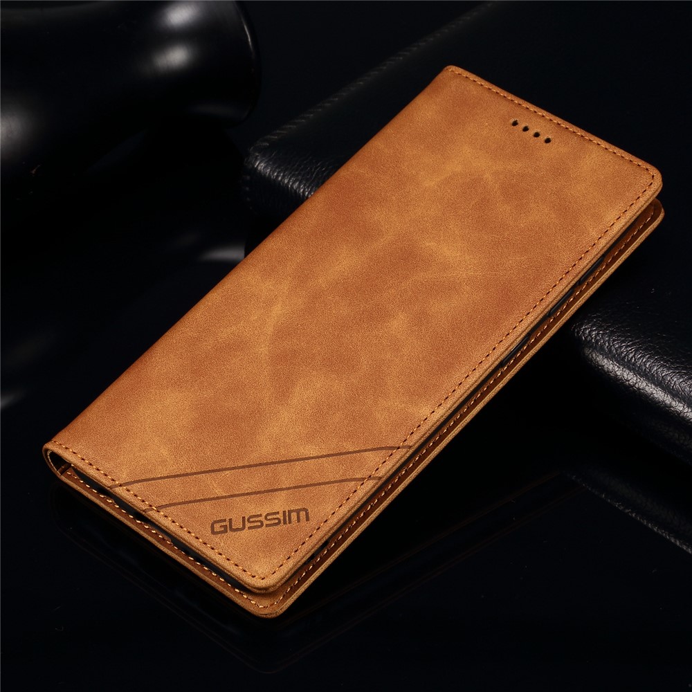GUSSIM Skin-touch Feeling Auto-absorbed Magnet Case Wallet Design Cover Shell for iPhone 12 Pro/12 6.1 inch - Brown-9