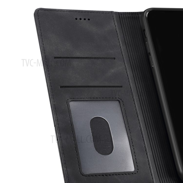 GUSSIM Skin-touch Feeling Auto-absorbed Magnet Case Wallet Design Cover Shell for iPhone 12 Pro/12 6.1 inch - Black-4