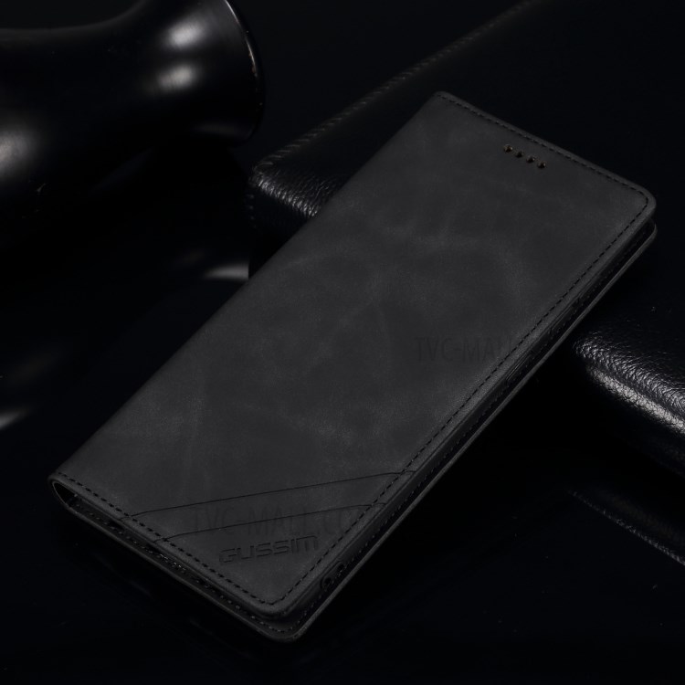 GUSSIM Skin-touch Feeling Auto-absorbed Magnet Case Wallet Design Cover Shell for iPhone 12 Pro/12 6.1 inch - Black-5