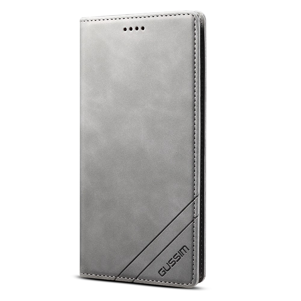 GUSSIM Skin-touch Feeling Auto-absorbed Magnet Case Wallet Design Cover Shell for iPhone 12 Pro/12 6.1 inch - Grey-2