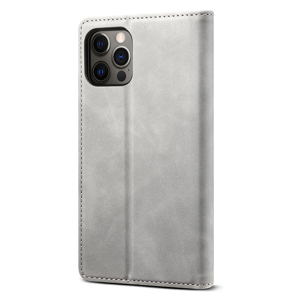 GUSSIM Skin-touch Feeling Auto-absorbed Magnet Case Wallet Design Cover Shell for iPhone 12 Pro/12 6.1 inch - Grey-3