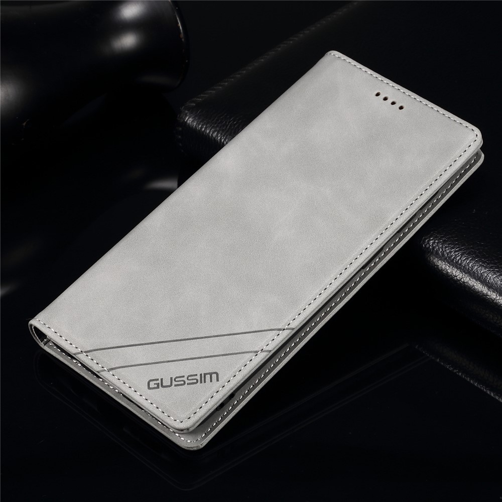 GUSSIM Skin-touch Feeling Auto-absorbed Magnet Case Wallet Design Cover Shell for iPhone 12 Pro/12 6.1 inch - Grey-6