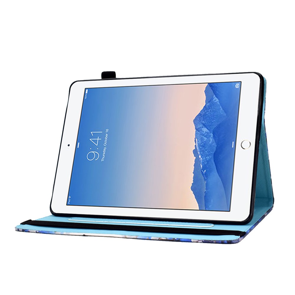 Multi-Angle Viewing Pattern Printing Elastic Band Folio Stand Cover with Cards Holder for iPad AIR / Air 2 / iPad 9.7-inch (2018) / (2017) - Butterfly and Flower-6