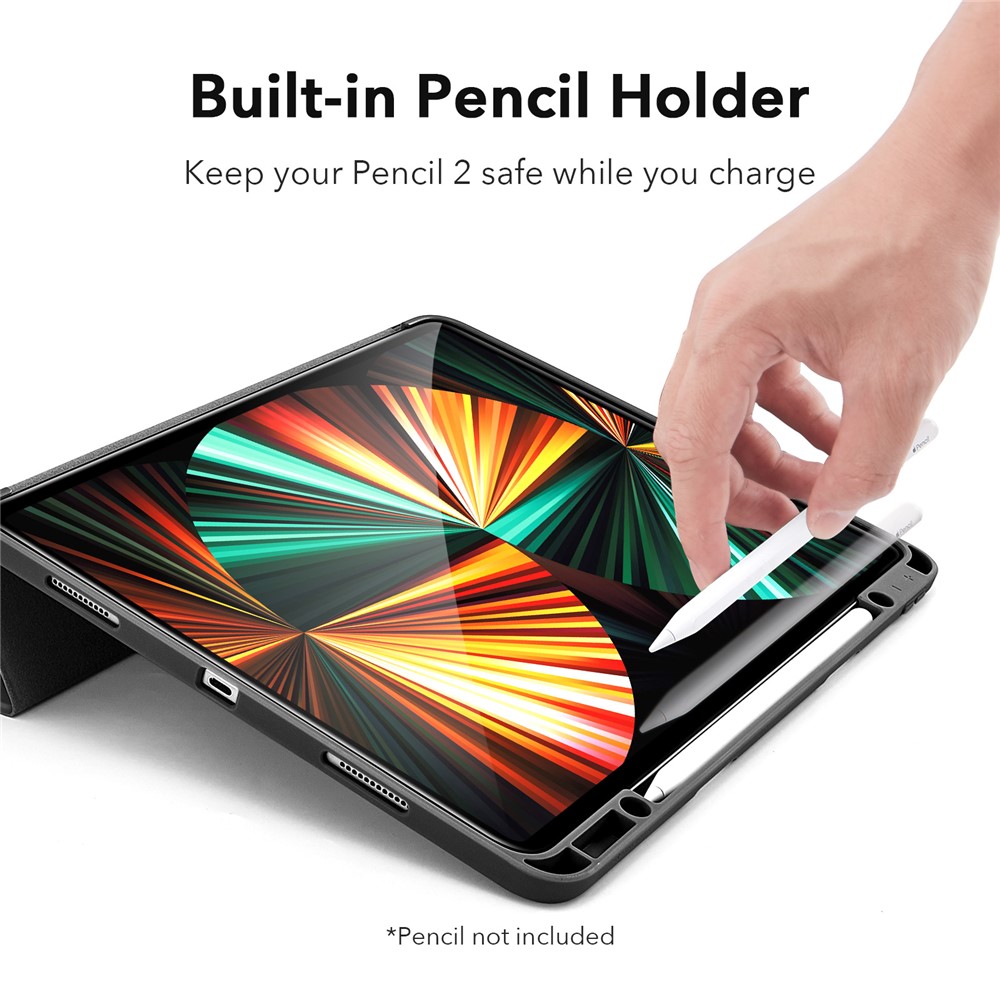 ESR Rebound Pencil Series Slim Smart Case Flexible TPU Back Cover with Pen Slot for iPad Pro 12.9-inch (2021)/(2020) - Black-3