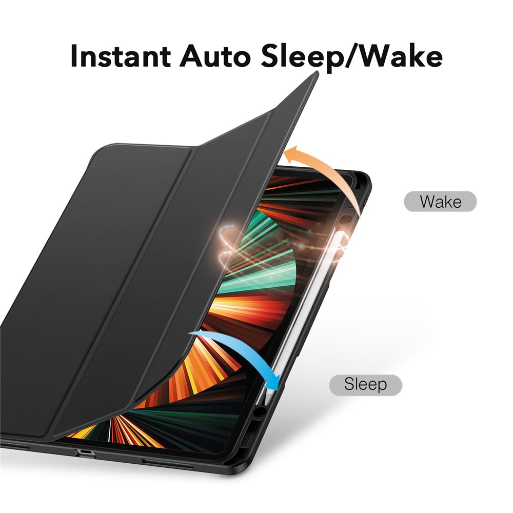 ESR Rebound Pencil Series Slim Smart Case Flexible TPU Back Cover with Pen Slot for iPad Pro 12.9-inch (2021)/(2020) - Black-5