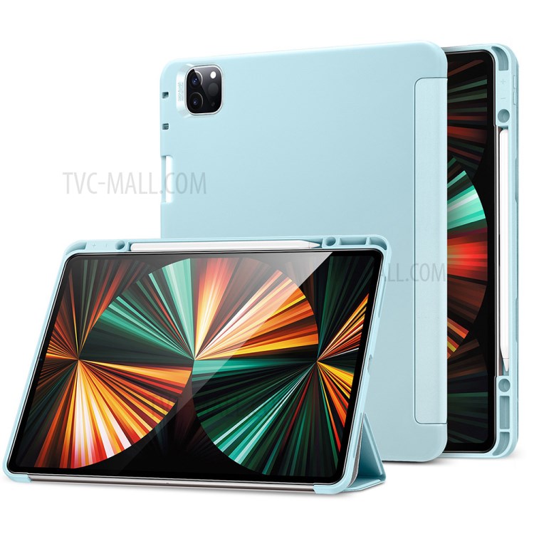 ESR Rebound Pencil Series Slim Smart Case Flexible TPU Back Cover with Pen Slot for iPad Pro 12.9-inch (2021)/(2020) - Sky Blue-10