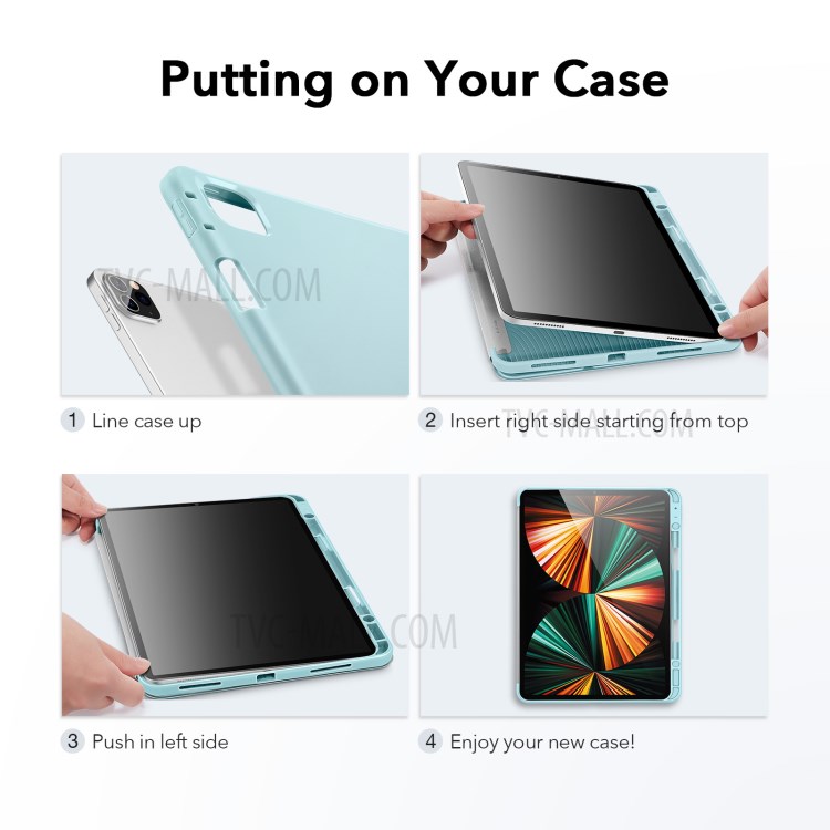 ESR Rebound Pencil Series Slim Smart Case Flexible TPU Back Cover with Pen Slot for iPad Pro 12.9-inch (2021)/(2020) - Sky Blue-2