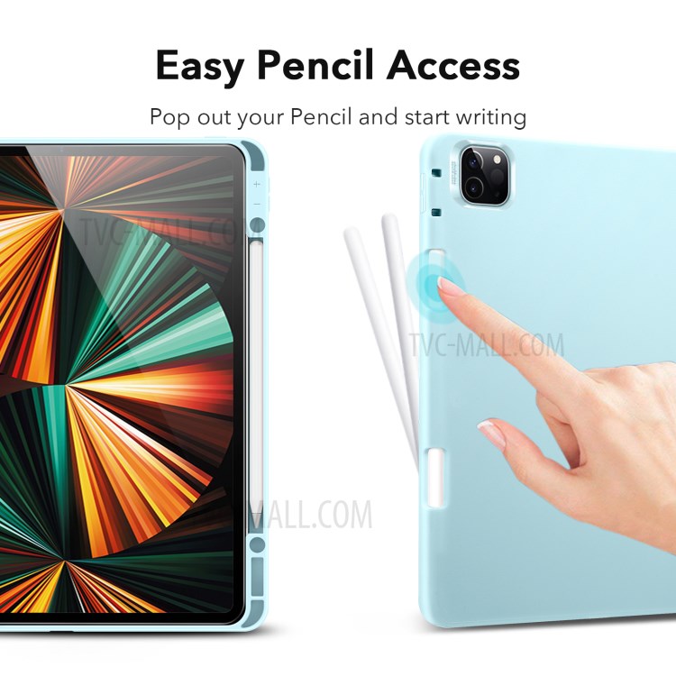 ESR Rebound Pencil Series Slim Smart Case Flexible TPU Back Cover with Pen Slot for iPad Pro 12.9-inch (2021)/(2020) - Sky Blue-4