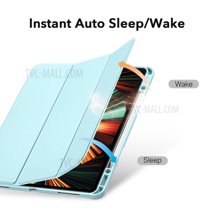 ESR Rebound Pencil Series Slim Smart Case Flexible TPU Back Cover with Pen Slot for iPad Pro 12.9-inch (2021)/(2020) - Sky Blue-5
