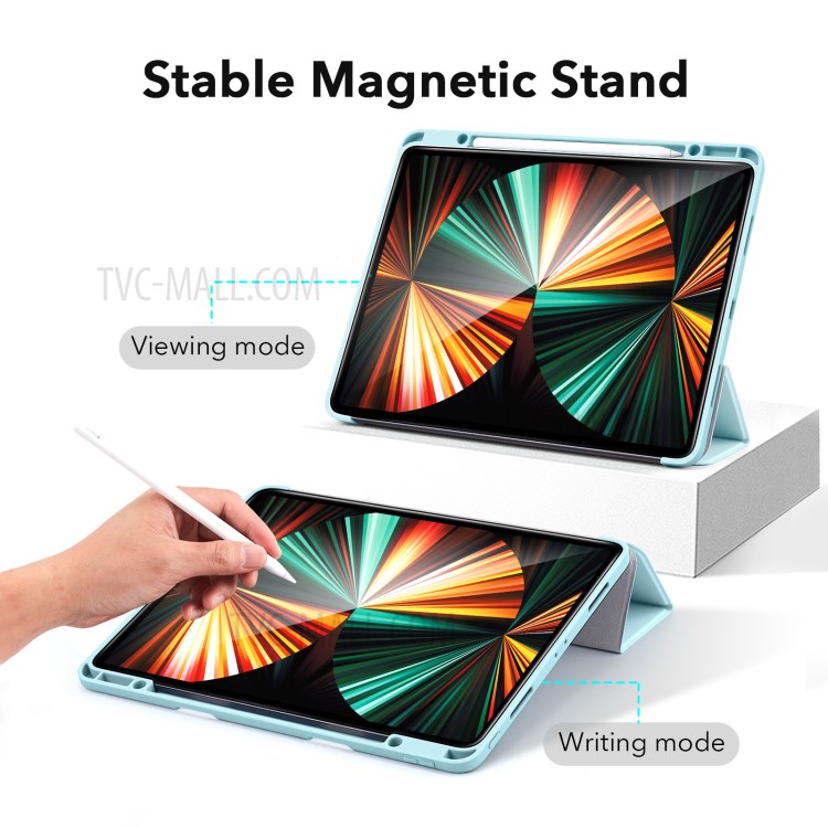 ESR Rebound Pencil Series Slim Smart Case Flexible TPU Back Cover with Pen Slot for iPad Pro 12.9-inch (2021)/(2020) - Sky Blue-6