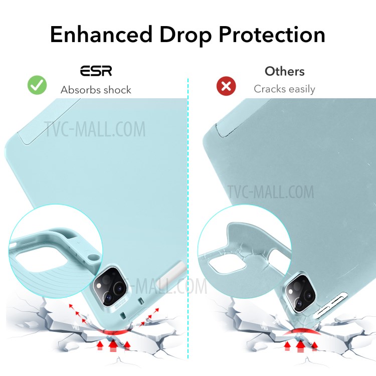 ESR Rebound Pencil Series Slim Smart Case Flexible TPU Back Cover with Pen Slot for iPad Pro 12.9-inch (2021)/(2020) - Sky Blue-8
