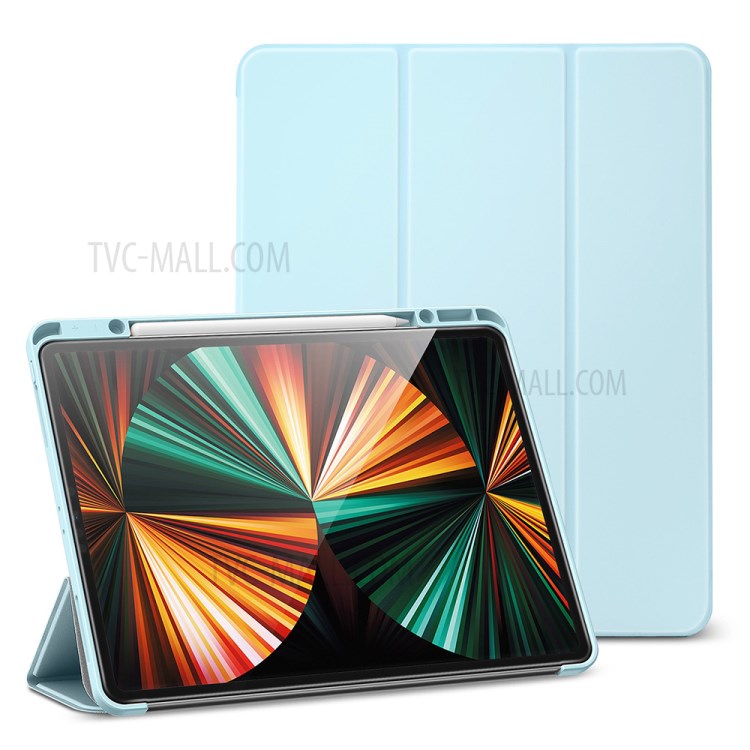 ESR Rebound Pencil Series Slim Smart Case Flexible TPU Back Cover with Pen Slot for iPad Pro 12.9-inch (2021)/(2020) - Sky Blue-9