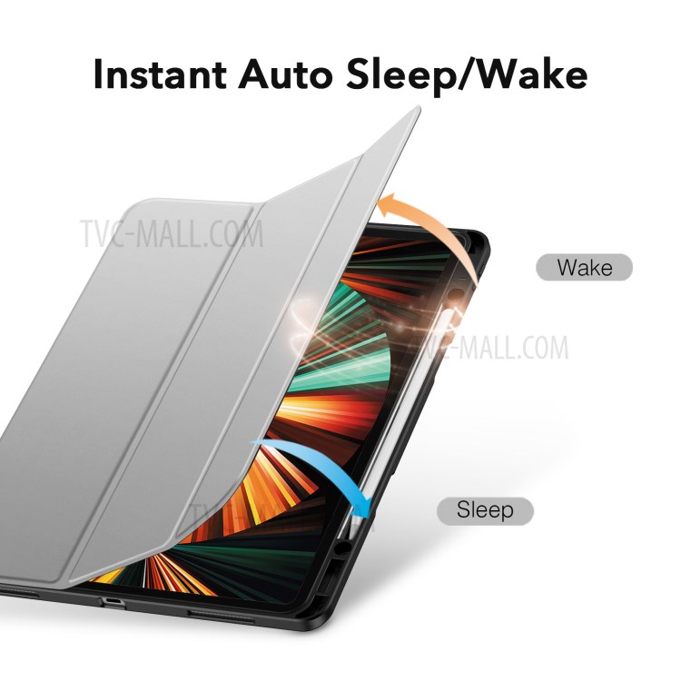 ESR Rebound Pencil Series Slim Smart Case Flexible TPU Back Cover with Pen Slot for iPad Pro 12.9-inch (2021)/(2020) - Grey-5