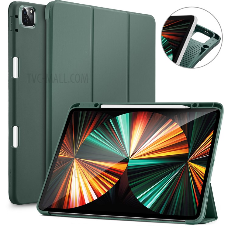 ESR Rebound Pencil Series Slim Smart Case Flexible TPU Back Cover with Pen Slot for iPad Pro 12.9-inch (2021)/(2020) - Green-1