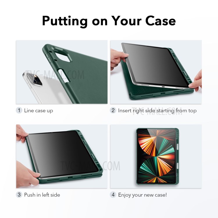 ESR Rebound Pencil Series Slim Smart Case Flexible TPU Back Cover with Pen Slot for iPad Pro 12.9-inch (2021)/(2020) - Green-2