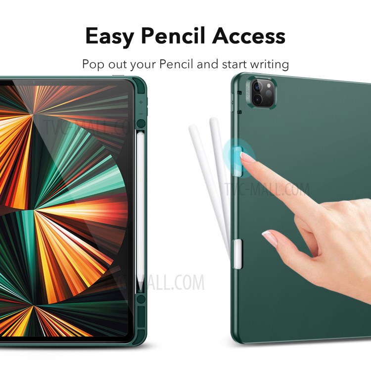 ESR Rebound Pencil Series Slim Smart Case Flexible TPU Back Cover with Pen Slot for iPad Pro 12.9-inch (2021)/(2020) - Green-4