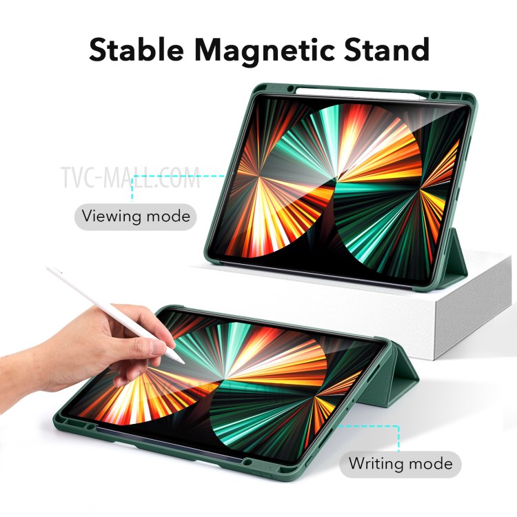 ESR Rebound Pencil Series Slim Smart Case Flexible TPU Back Cover with Pen Slot for iPad Pro 12.9-inch (2021)/(2020) - Green-6