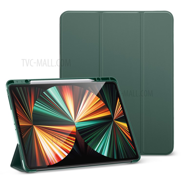 ESR Rebound Pencil Series Slim Smart Case Flexible TPU Back Cover with Pen Slot for iPad Pro 12.9-inch (2021)/(2020) - Green-9