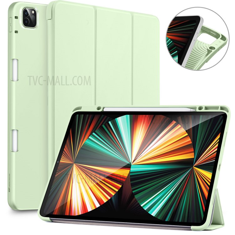 ESR Rebound Pencil Series Slim Smart Case Flexible TPU Back Cover with Pen Slot for iPad Pro 12.9-inch (2021)/(2020) - Light Green-1