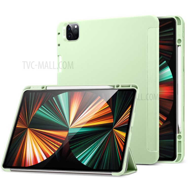 ESR Rebound Pencil Series Slim Smart Case Flexible TPU Back Cover with Pen Slot for iPad Pro 12.9-inch (2021)/(2020) - Light Green-10