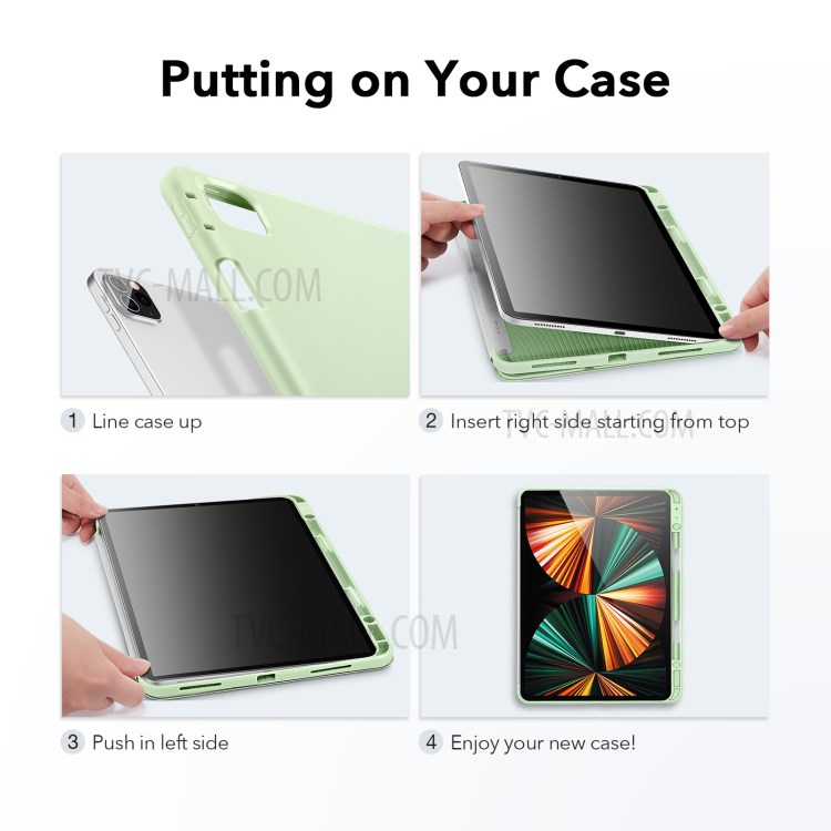 ESR Rebound Pencil Series Slim Smart Case Flexible TPU Back Cover with Pen Slot for iPad Pro 12.9-inch (2021)/(2020) - Light Green-2