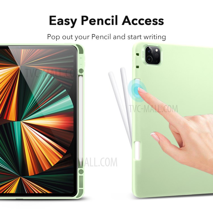 ESR Rebound Pencil Series Slim Smart Case Flexible TPU Back Cover with Pen Slot for iPad Pro 12.9-inch (2021)/(2020) - Light Green-4