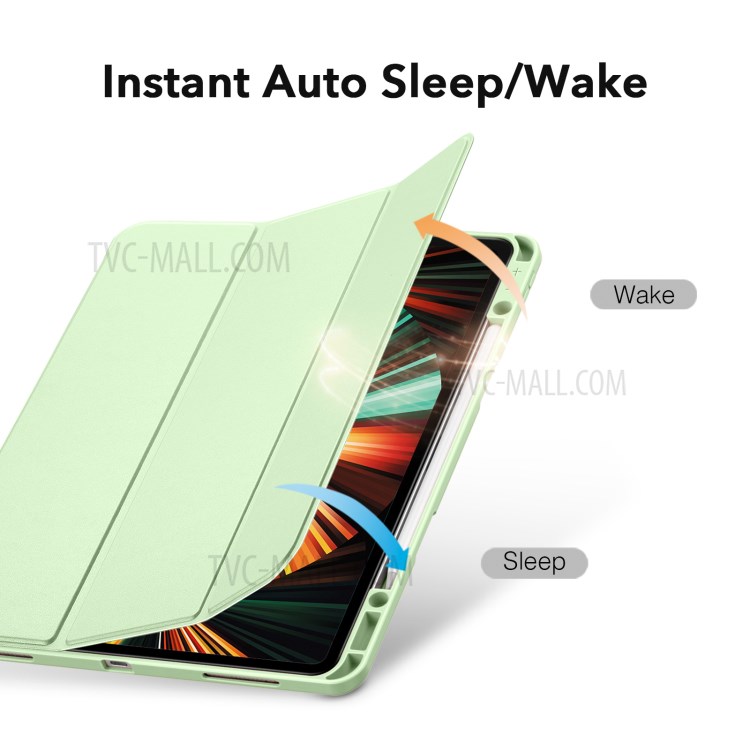 ESR Rebound Pencil Series Slim Smart Case Flexible TPU Back Cover with Pen Slot for iPad Pro 12.9-inch (2021)/(2020) - Light Green-5