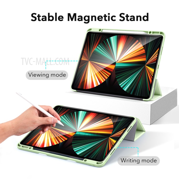 ESR Rebound Pencil Series Slim Smart Case Flexible TPU Back Cover with Pen Slot for iPad Pro 12.9-inch (2021)/(2020) - Light Green-6