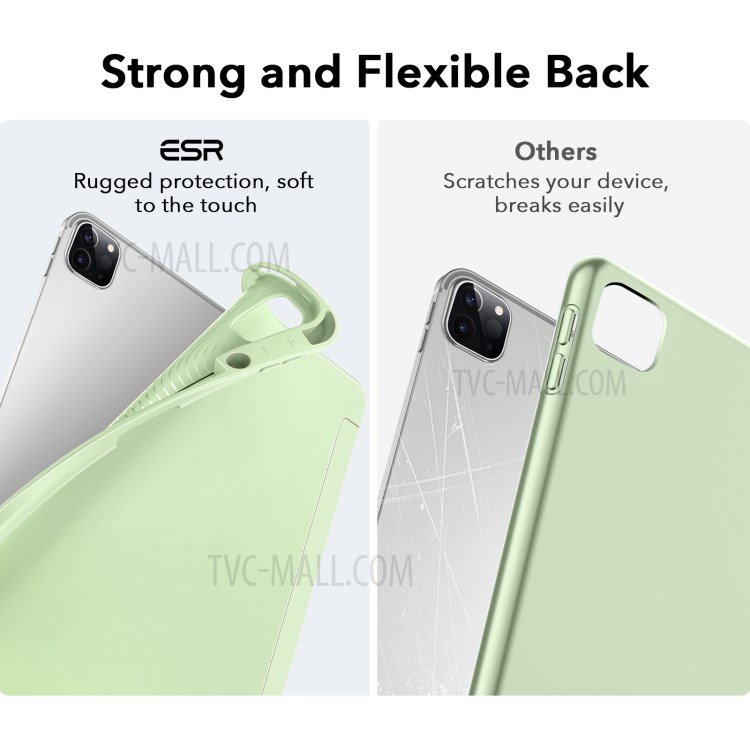 ESR Rebound Pencil Series Slim Smart Case Flexible TPU Back Cover with Pen Slot for iPad Pro 12.9-inch (2021)/(2020) - Light Green-7