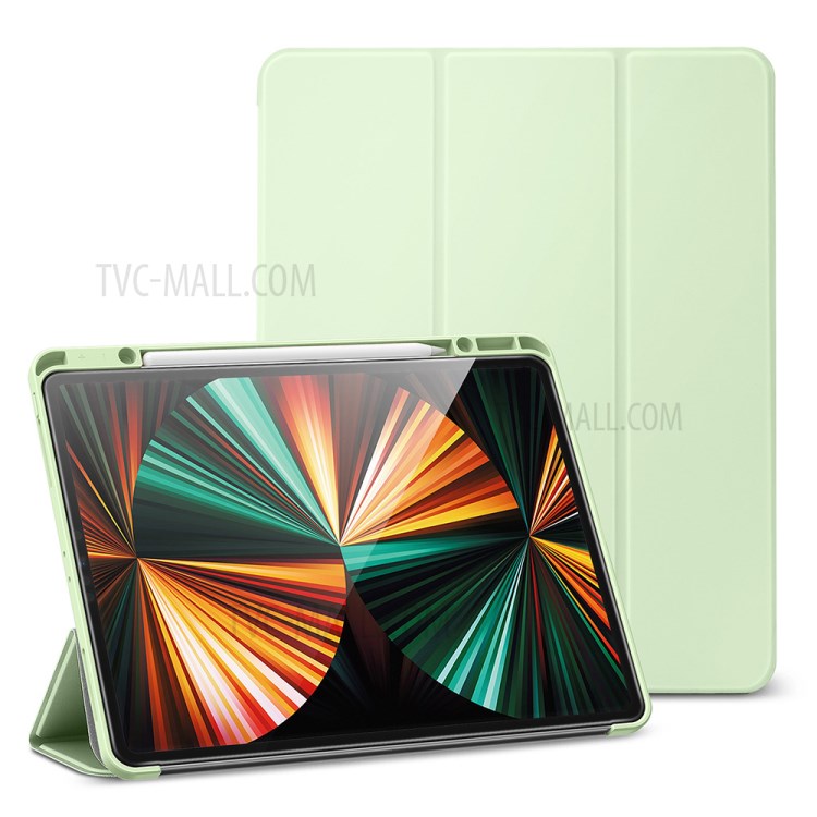 ESR Rebound Pencil Series Slim Smart Case Flexible TPU Back Cover with Pen Slot for iPad Pro 12.9-inch (2021)/(2020) - Light Green-9