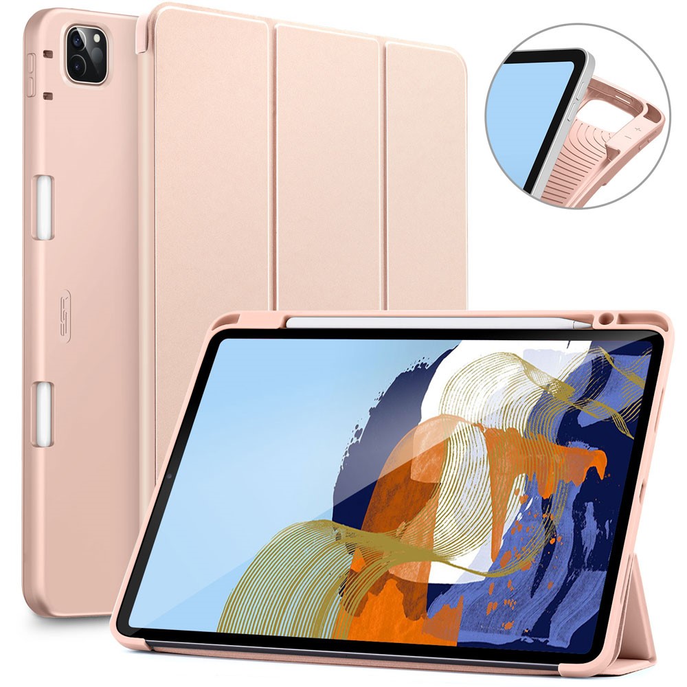 ESR Rebound Pencil Series Flexible TPU Smart Case Back Cover with Pen Slot for iPad Pro 11-inch (2021)/(2020) - Rose Gold-1