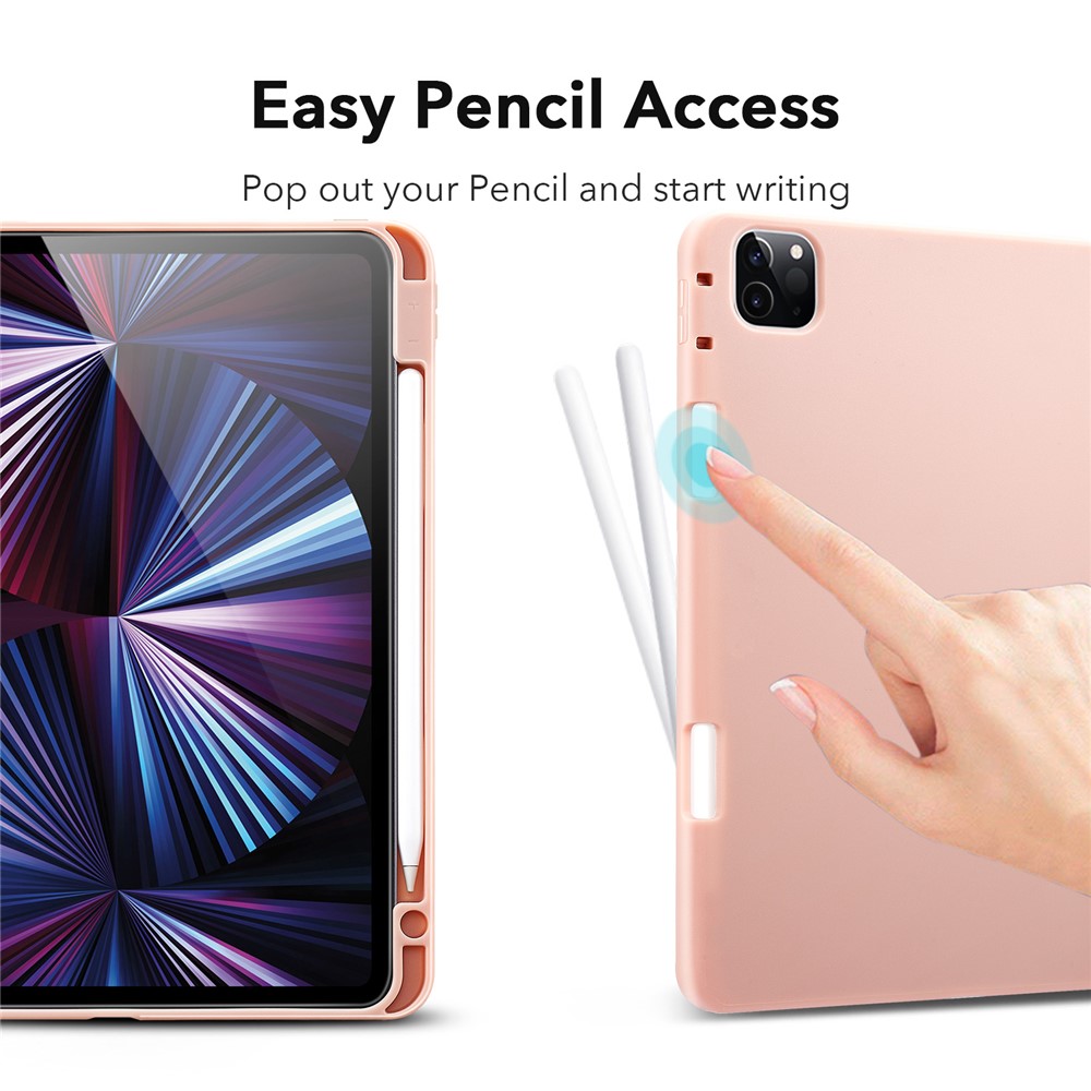 ESR Rebound Pencil Series Flexible TPU Smart Case Back Cover with Pen Slot for iPad Pro 11-inch (2021)/(2020) - Rose Gold-4