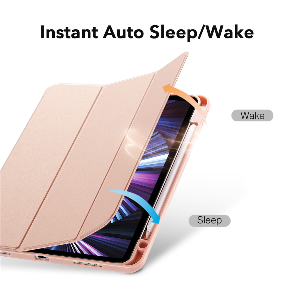 ESR Rebound Pencil Series Flexible TPU Smart Case Back Cover with Pen Slot for iPad Pro 11-inch (2021)/(2020) - Rose Gold-5