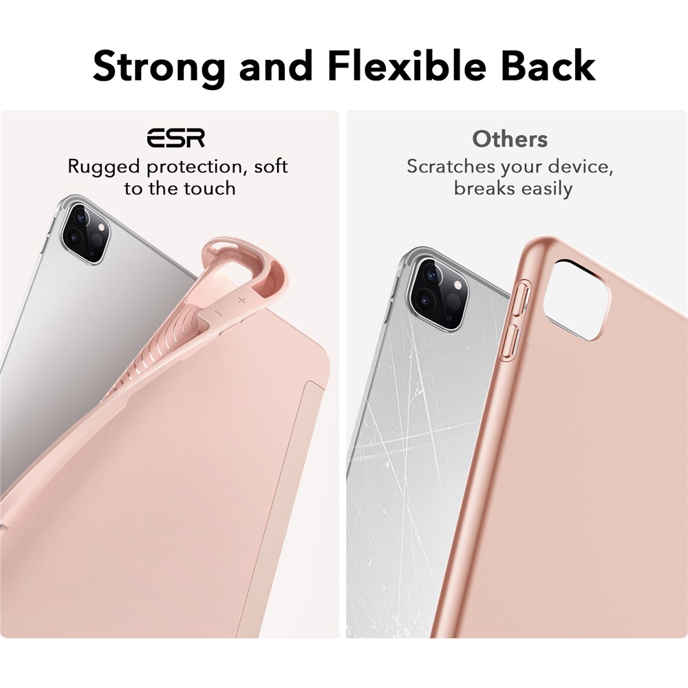 ESR Rebound Pencil Series Flexible TPU Smart Case Back Cover with Pen Slot for iPad Pro 11-inch (2021)/(2020) - Rose Gold-7