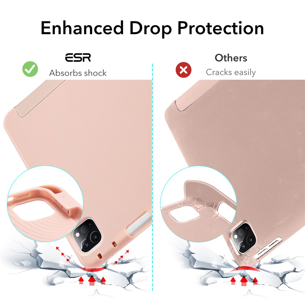 ESR Rebound Pencil Series Flexible TPU Smart Case Back Cover with Pen Slot for iPad Pro 11-inch (2021)/(2020) - Rose Gold-8