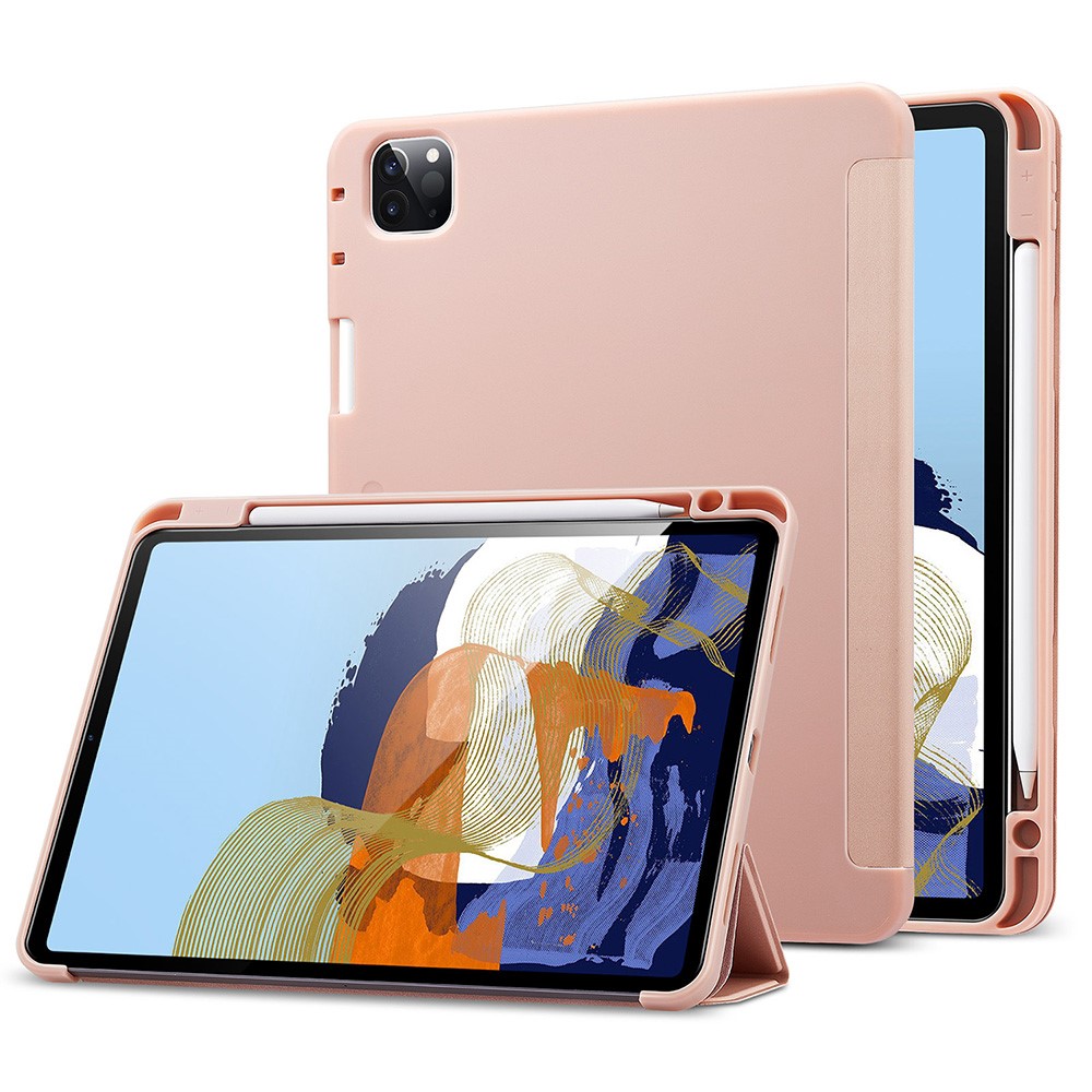 ESR Rebound Pencil Series Flexible TPU Smart Case Back Cover with Pen Slot for iPad Pro 11-inch (2021)/(2020) - Rose Gold-9