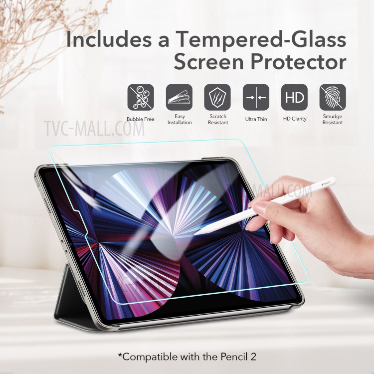 ESR Yippee Tri-fold Series Leather Stand Case with HD Tempered Glass for iPad Pro 11-inch (2021) - Black-10