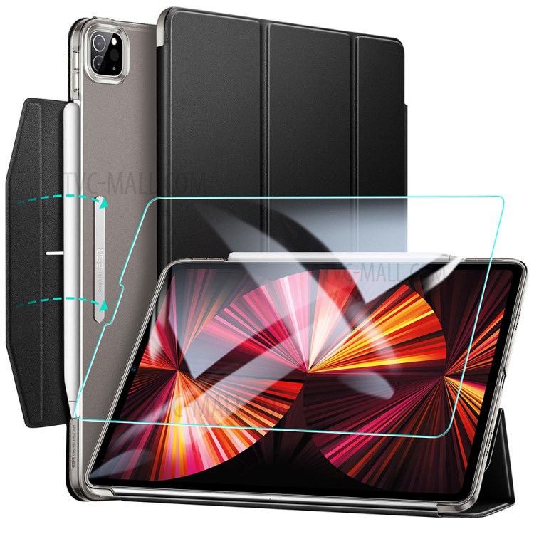 ESR Yippee Tri-fold Series Leather Stand Case with HD Tempered Glass for iPad Pro 11-inch (2021) - Black-11