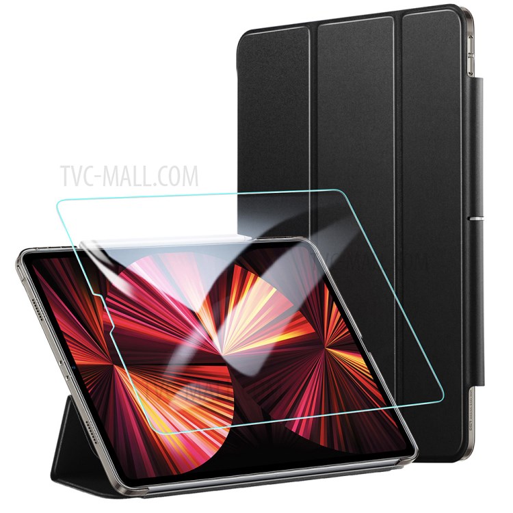 ESR Yippee Tri-fold Series Leather Stand Case with HD Tempered Glass for iPad Pro 11-inch (2021) - Black-12
