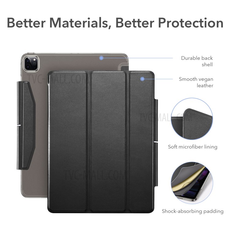 ESR Yippee Tri-fold Series Leather Stand Case with HD Tempered Glass for iPad Pro 11-inch (2021) - Black-2